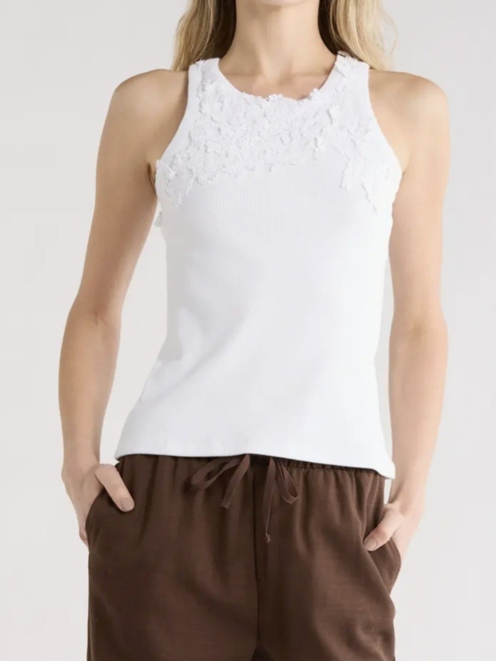 Floral Appliqué Rib Tank M